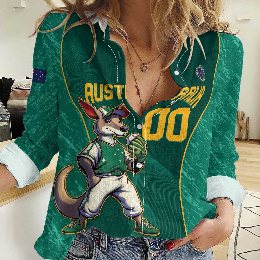 Custom Baseball Australia Women Casual Shirt Go Champions - Aussie Kangaroo Mascot - Vibe Hoodie Shop