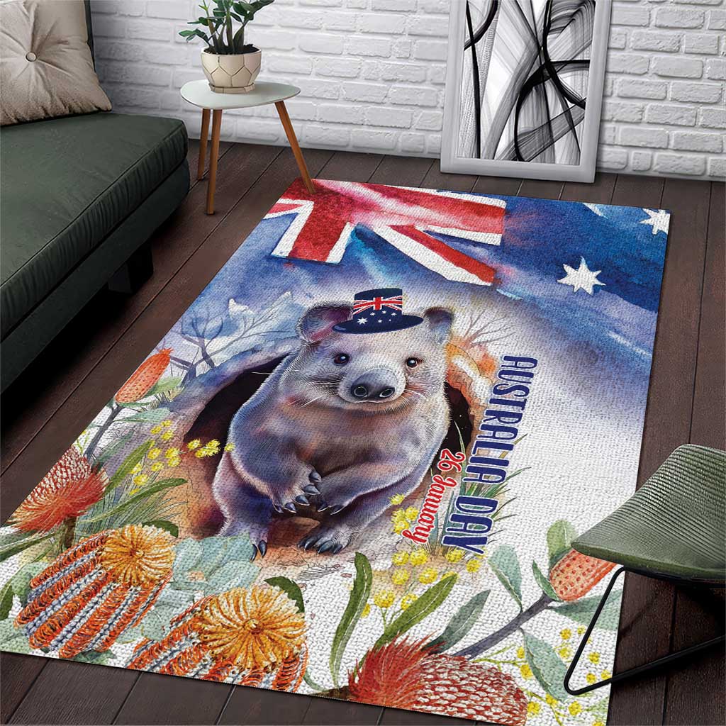 Wombat Australia Day Area Rug Happy 26 January - Banksia Watercolor - Vibe Hoodie Shop