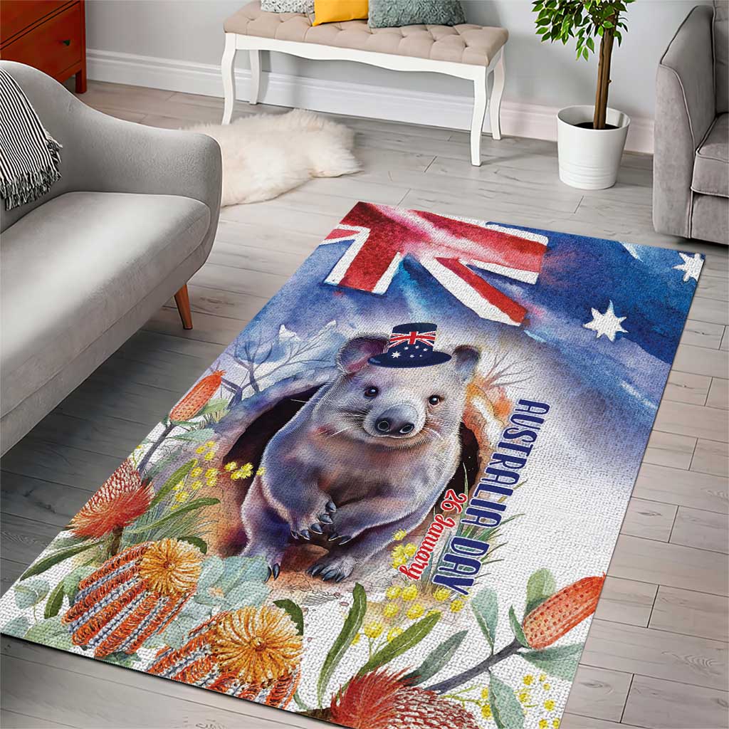 Wombat Australia Day Area Rug Happy 26 January - Banksia Watercolor - Vibe Hoodie Shop