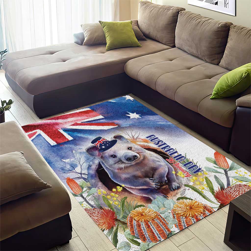 Wombat Australia Day Area Rug Happy 26 January - Banksia Watercolor - Vibe Hoodie Shop