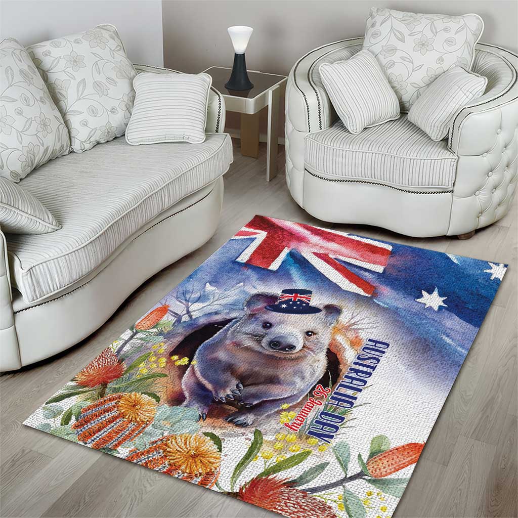 Wombat Australia Day Area Rug Happy 26 January - Banksia Watercolor - Vibe Hoodie Shop