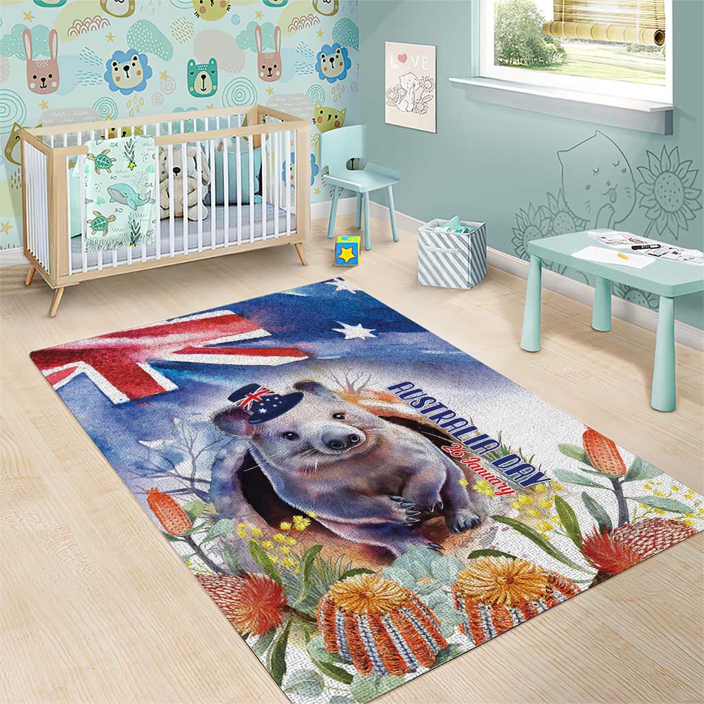 Wombat Australia Day Area Rug Happy 26 January - Banksia Watercolor - Vibe Hoodie Shop