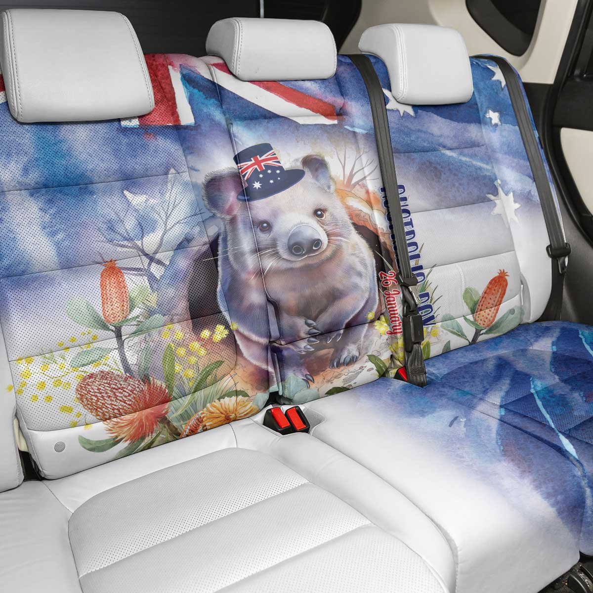 Wombat Australia Day Back Car Seat Cover Happy 26 January - Banksia Watercolor