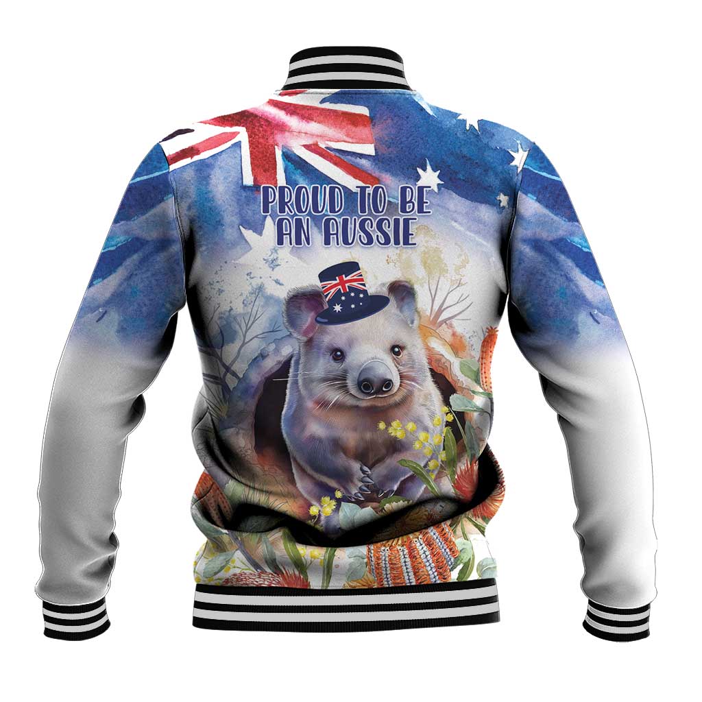 Wombat Australia Day Baseball Jacket Happy 26 January - Banksia Watercolor - Vibe Hoodie Shop