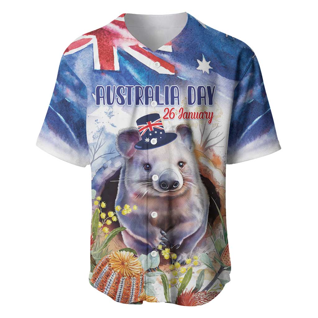 Wombat Australia Day Baseball Jersey Happy 26 January - Banksia Watercolor - Vibe Hoodie Shop