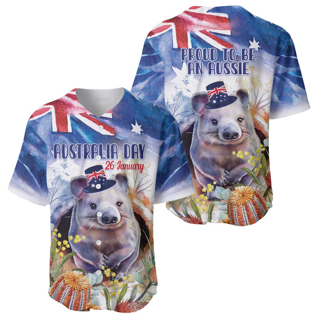 Wombat Australia Day Baseball Jersey Happy 26 January - Banksia Watercolor - Vibe Hoodie Shop