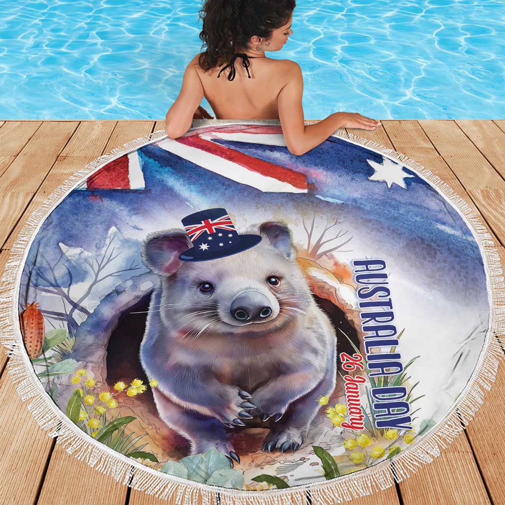 Wombat Australia Day Beach Blanket Happy 26 January - Banksia Watercolor