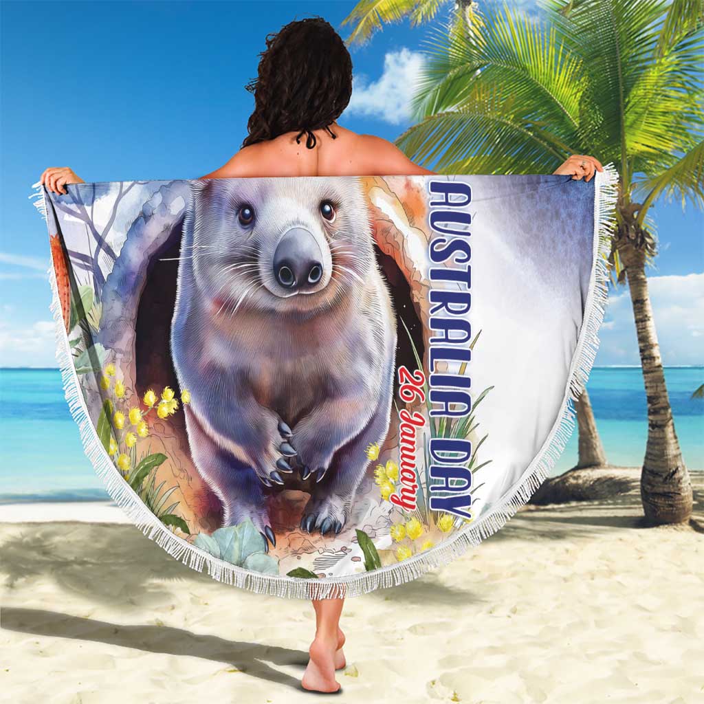 Wombat Australia Day Beach Blanket Happy 26 January - Banksia Watercolor