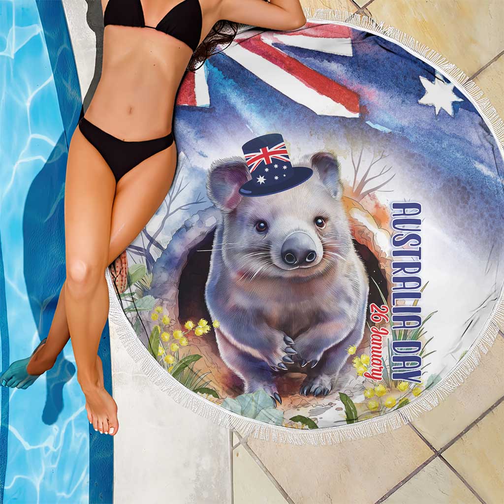 Wombat Australia Day Beach Blanket Happy 26 January - Banksia Watercolor