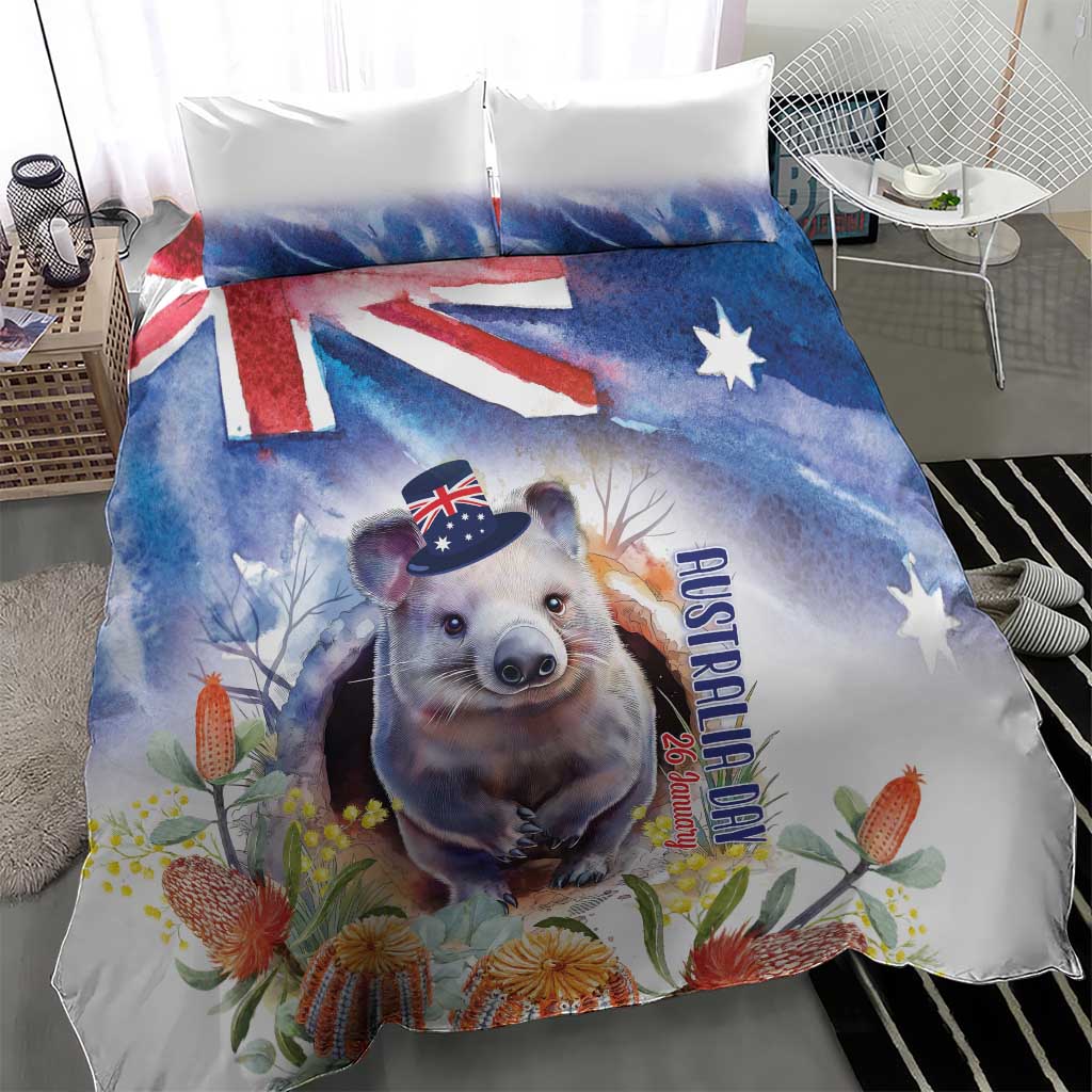 Wombat Australia Day Bedding Set Happy 26 January - Banksia Watercolor - Vibe Hoodie Shop