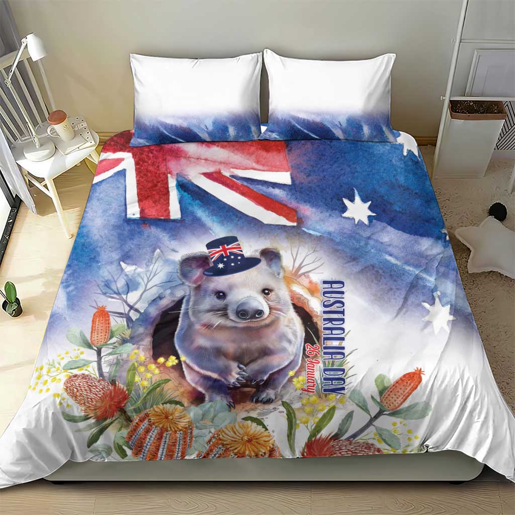 Wombat Australia Day Bedding Set Happy 26 January - Banksia Watercolor - Vibe Hoodie Shop