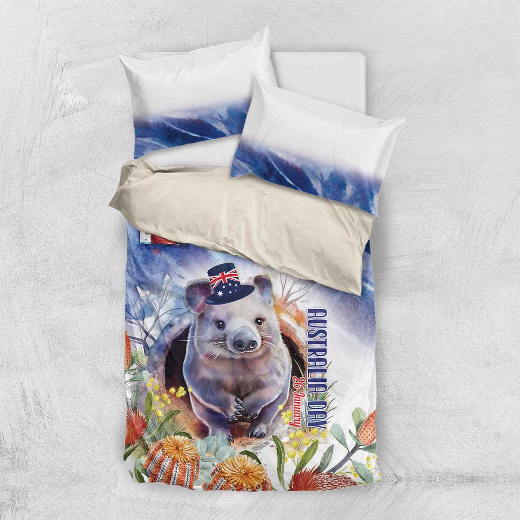 Wombat Australia Day Bedding Set Happy 26 January - Banksia Watercolor - Vibe Hoodie Shop