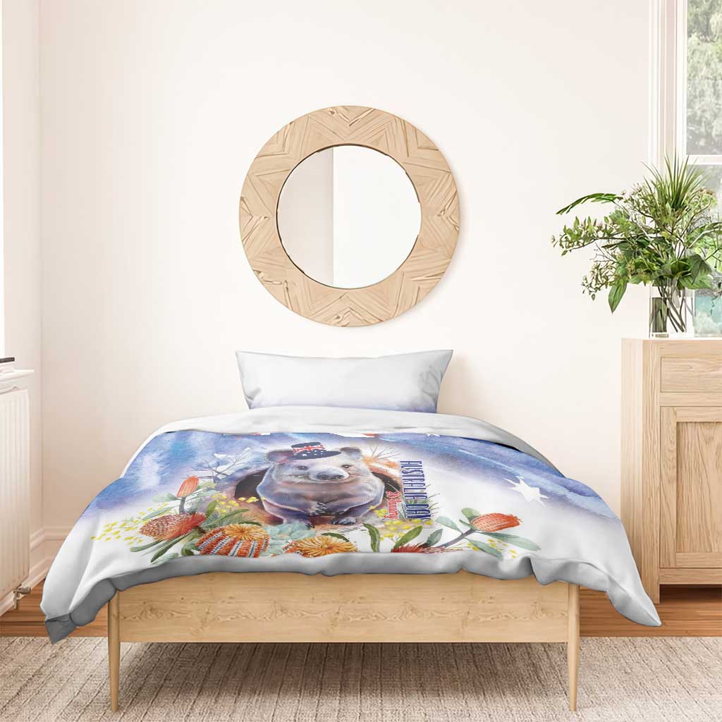 Wombat Australia Day Bedding Set Happy 26 January - Banksia Watercolor - Vibe Hoodie Shop