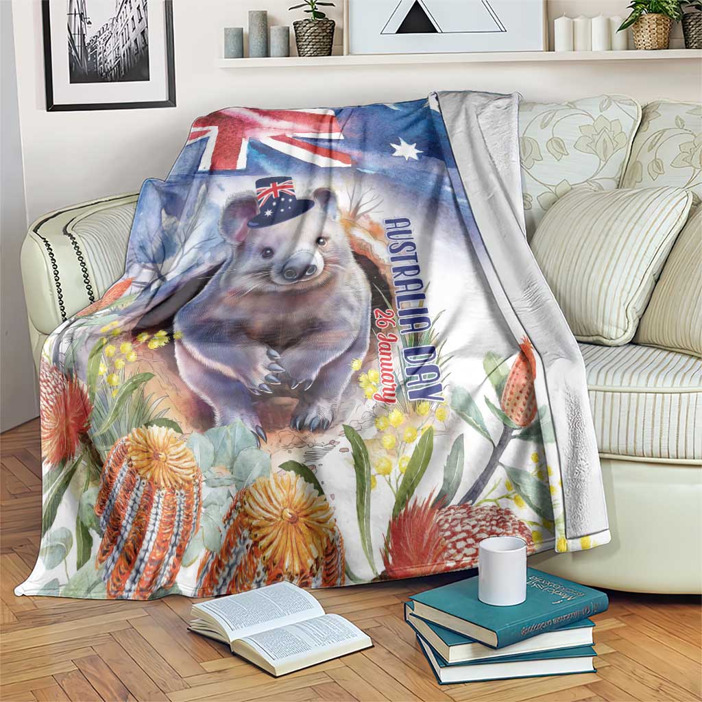 Wombat Australia Day Blanket Happy 26 January - Banksia Watercolor - Vibe Hoodie Shop