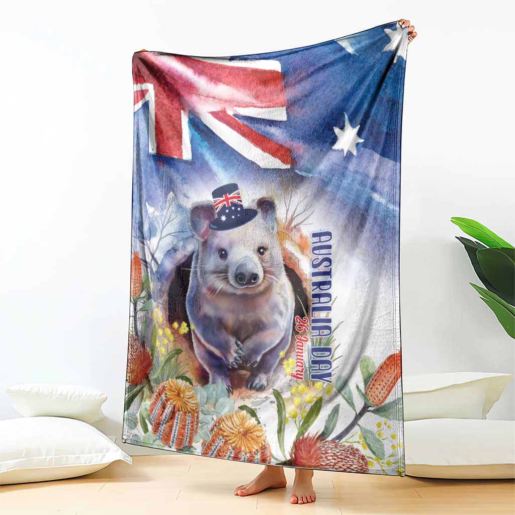 Wombat Australia Day Blanket Happy 26 January - Banksia Watercolor - Vibe Hoodie Shop