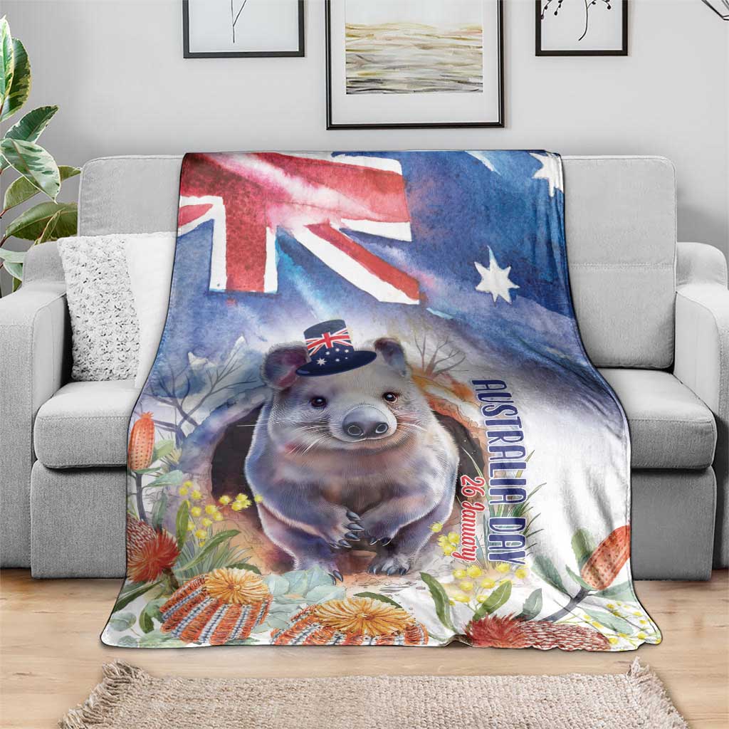 Wombat Australia Day Blanket Happy 26 January - Banksia Watercolor - Vibe Hoodie Shop