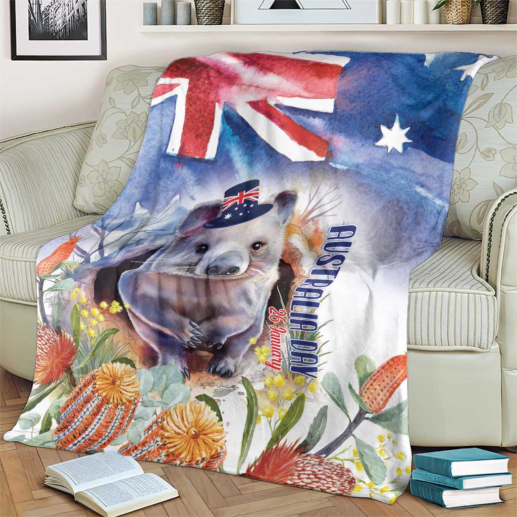 Wombat Australia Day Blanket Happy 26 January - Banksia Watercolor - Vibe Hoodie Shop