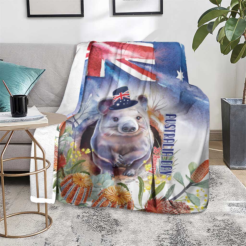 Wombat Australia Day Blanket Happy 26 January - Banksia Watercolor - Vibe Hoodie Shop