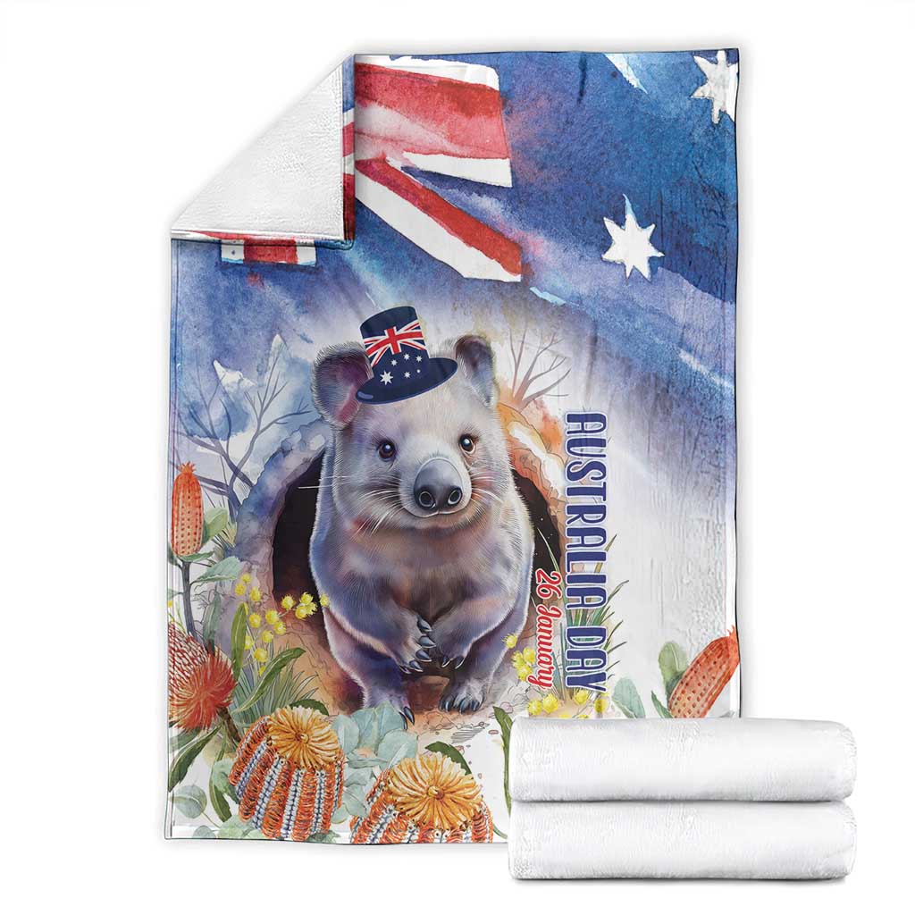 Wombat Australia Day Blanket Happy 26 January - Banksia Watercolor - Vibe Hoodie Shop