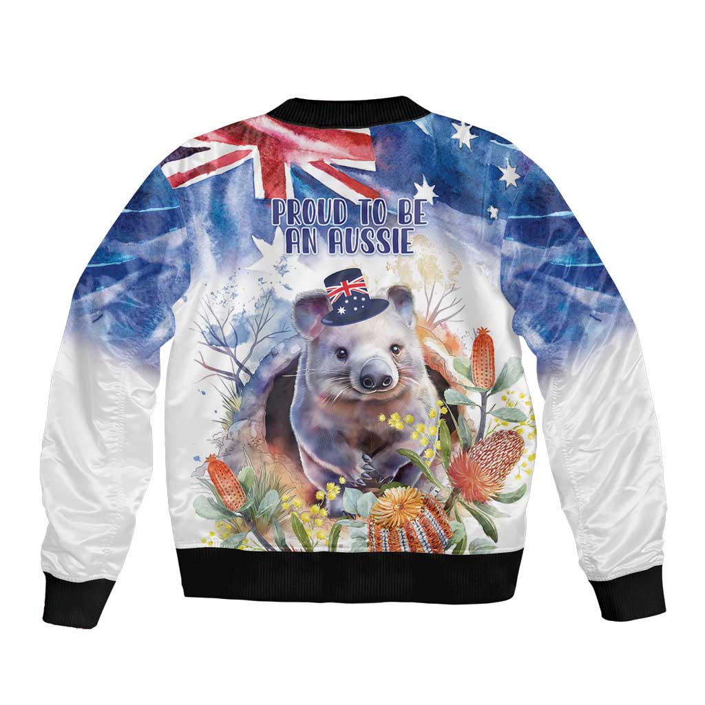 Wombat Australia Day Bomber Jacket Happy 26 January - Banksia Watercolor - Vibe Hoodie Shop