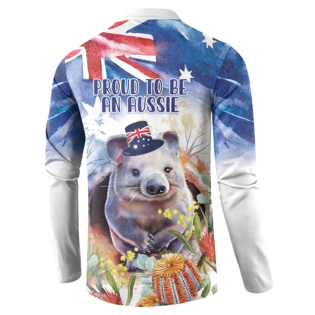 Wombat Australia Day Button Sweatshirt Happy 26 January - Banksia Watercolor