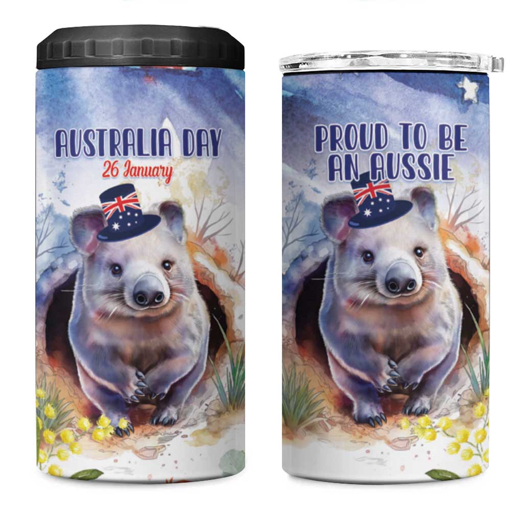 Wombat Australia Day 4 in 1 Can Cooler Tumbler Happy 26 January - Banksia Watercolor