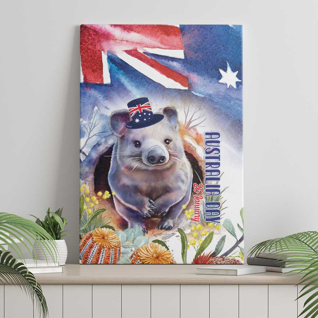 Wombat Australia Day Canvas Wall Art Happy 26 January - Banksia Watercolor