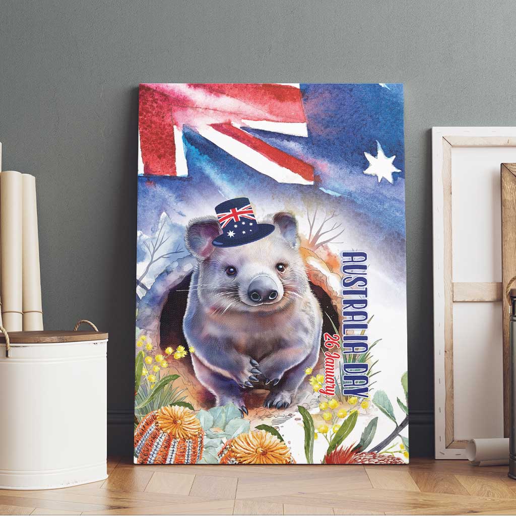 Wombat Australia Day Canvas Wall Art Happy 26 January - Banksia Watercolor