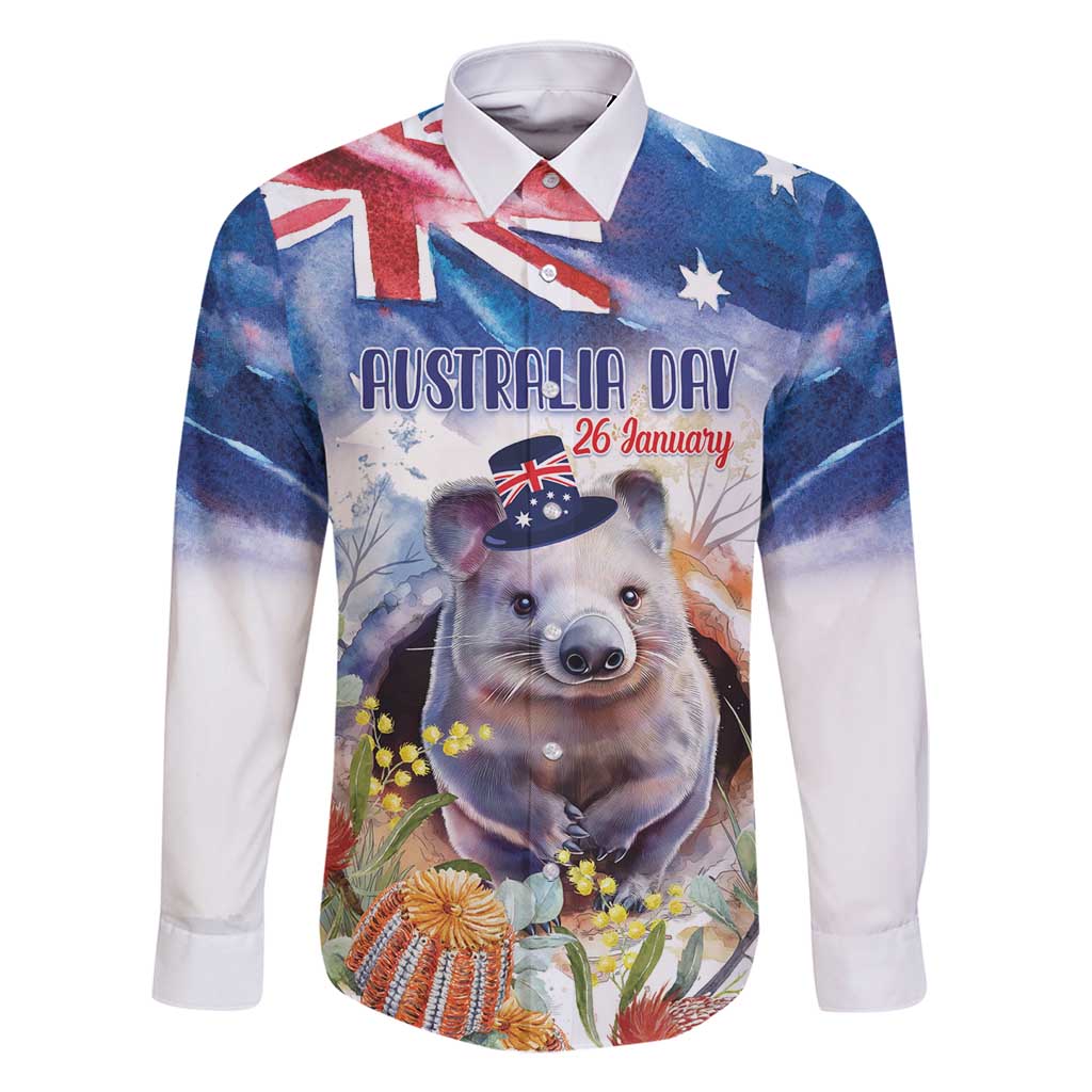 Wombat Australia Day Family Matching Long Sleeve Bodycon Dress and Hawaiian Shirt Happy 26 January - Banksia Watercolor