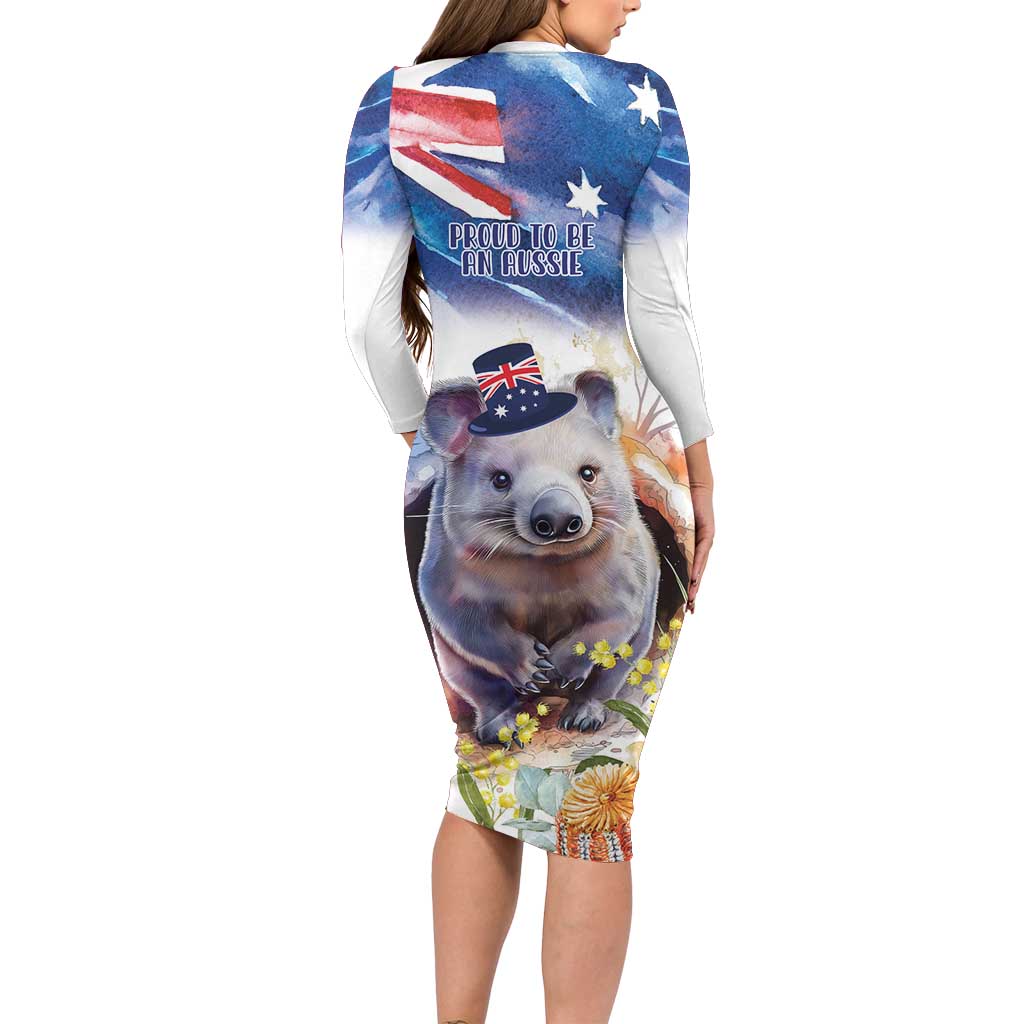 Wombat Australia Day Family Matching Long Sleeve Bodycon Dress and Hawaiian Shirt Happy 26 January - Banksia Watercolor