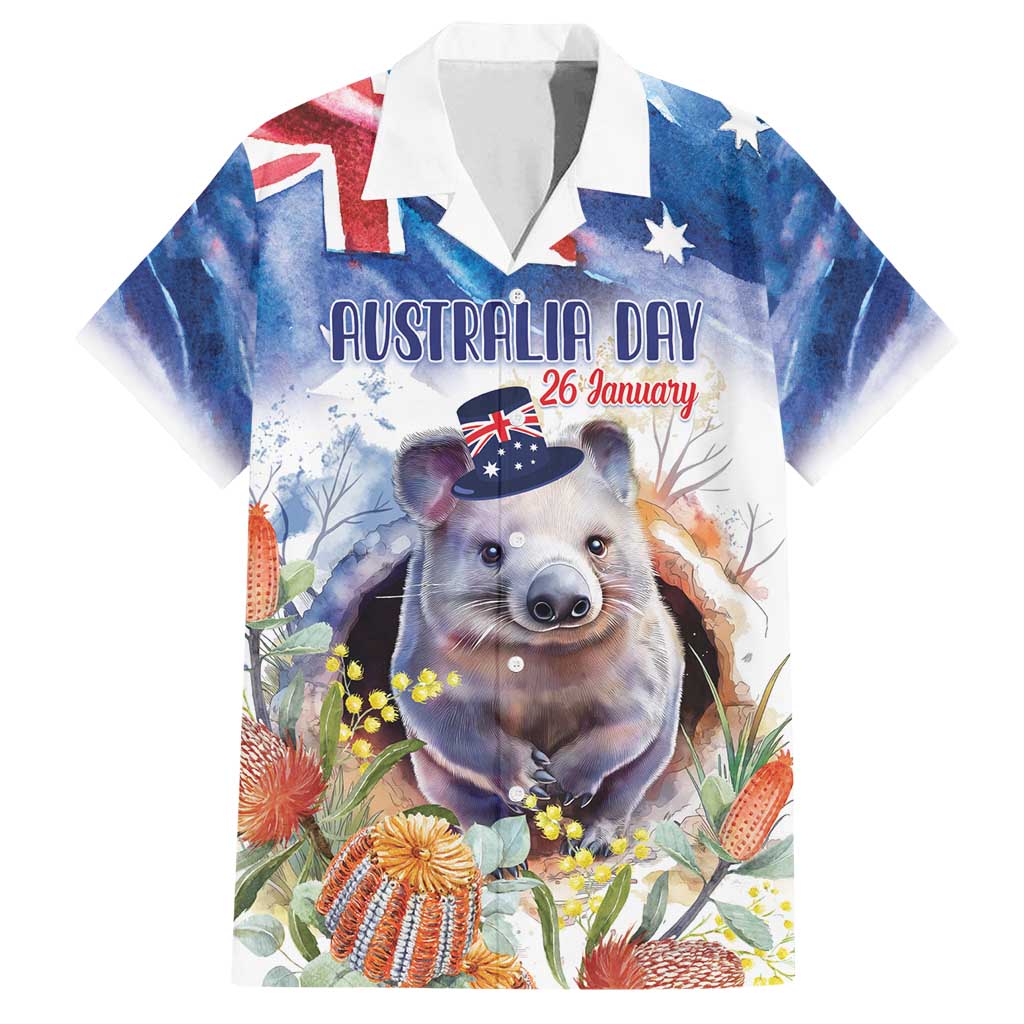 Wombat Australia Day Family Matching Off Shoulder Maxi Dress and Hawaiian Shirt Happy 26 January - Banksia Watercolor