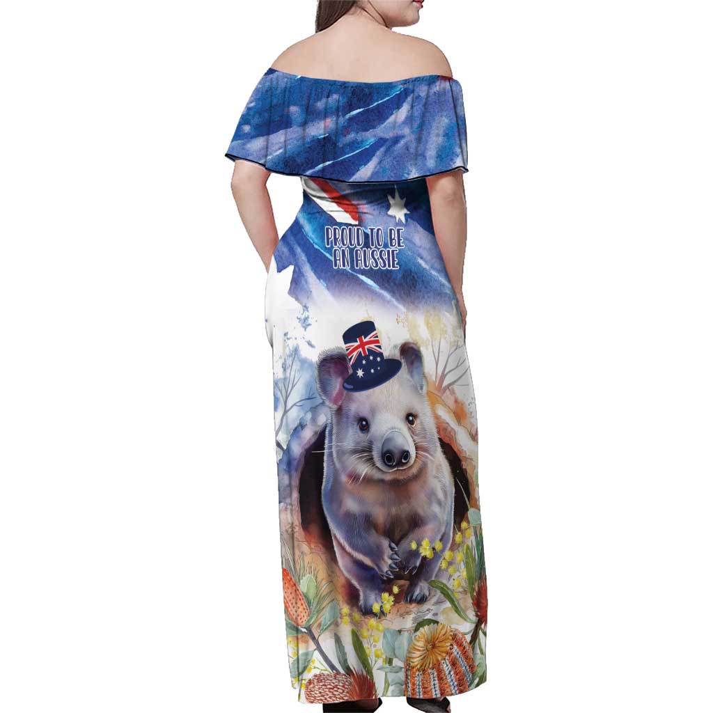 Wombat Australia Day Family Matching Off Shoulder Maxi Dress and Hawaiian Shirt Happy 26 January - Banksia Watercolor