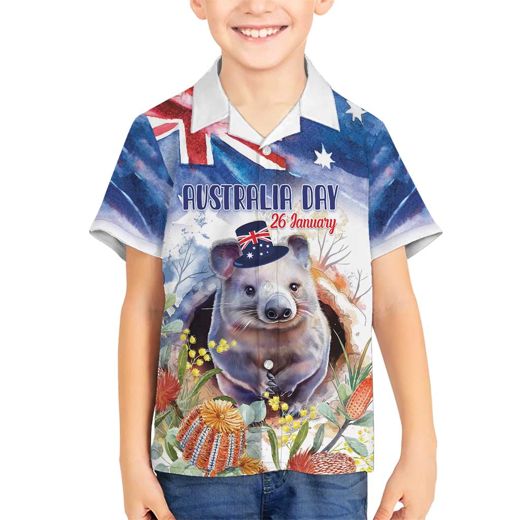 Wombat Australia Day Family Matching Off Shoulder Short Dress and Hawaiian Shirt Happy 26 January - Banksia Watercolor