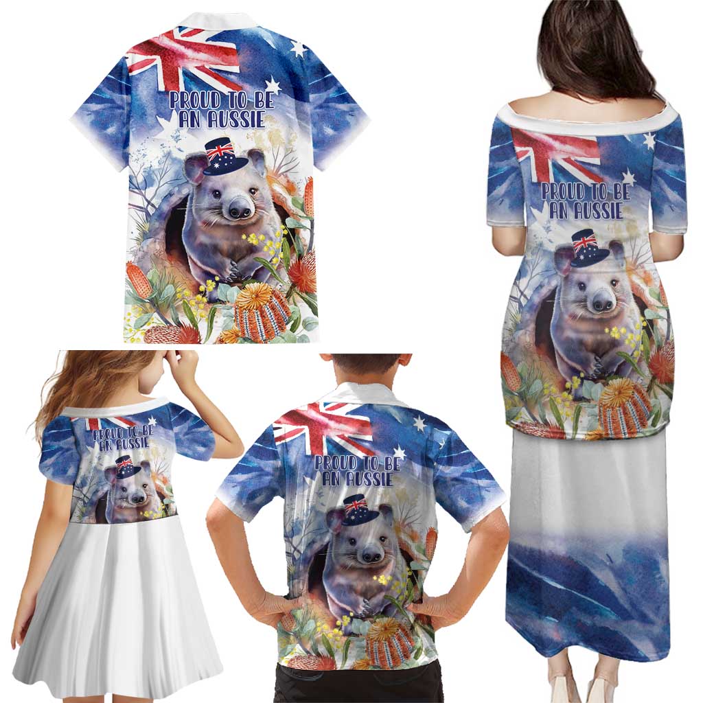 Wombat Australia Day Family Matching Puletasi and Hawaiian Shirt Happy 26 January - Banksia Watercolor