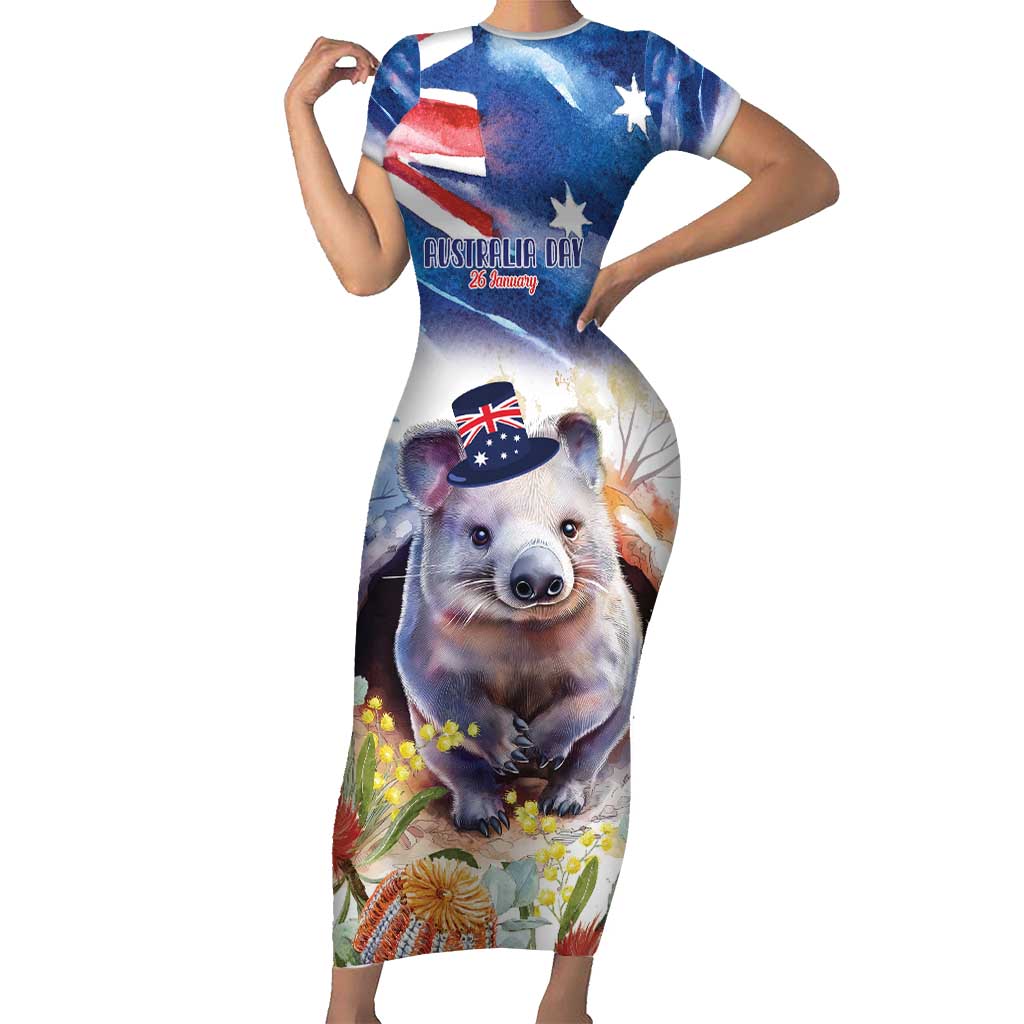 Wombat Australia Day Family Matching Short Sleeve Bodycon Dress and Hawaiian Shirt Happy 26 January - Banksia Watercolor