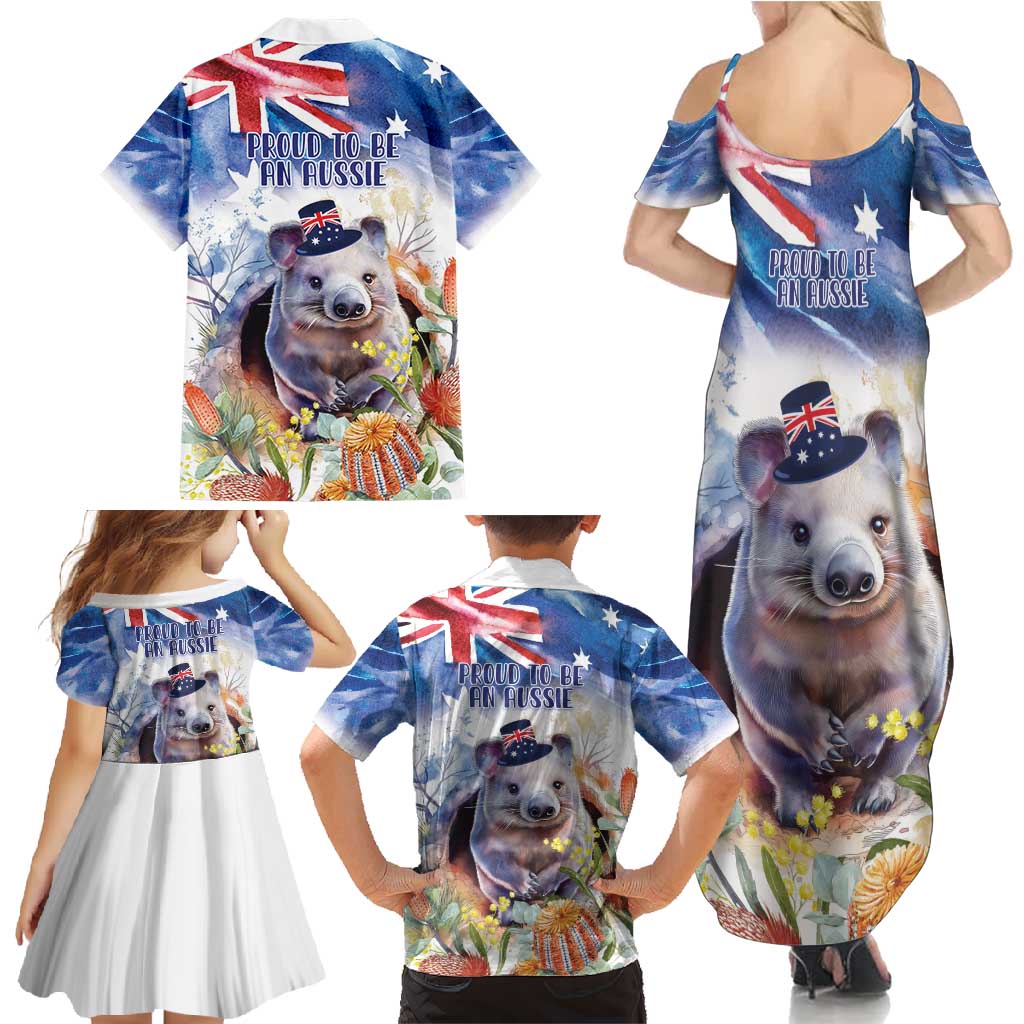 Wombat Australia Day Family Matching Summer Maxi Dress and Hawaiian Shirt Happy 26 January - Banksia Watercolor