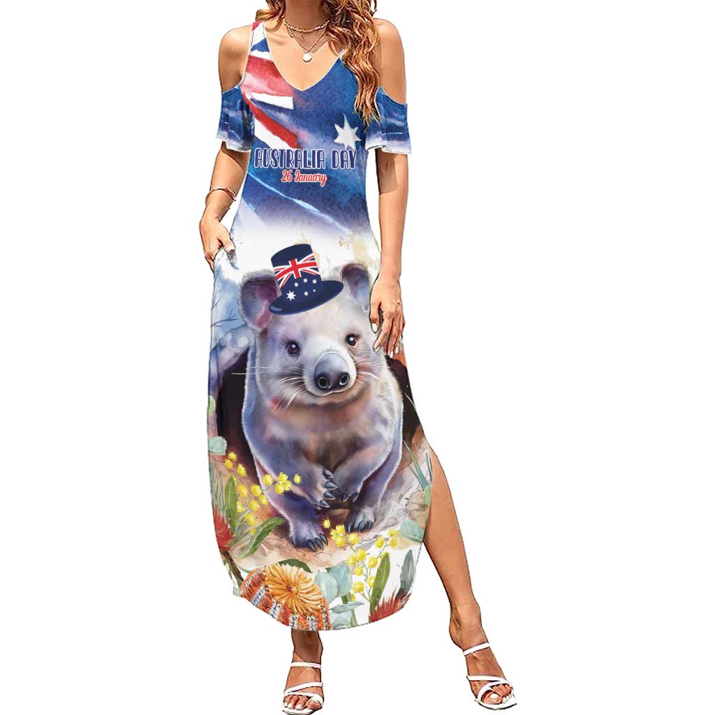 Wombat Australia Day Family Matching Summer Maxi Dress and Hawaiian Shirt Happy 26 January - Banksia Watercolor