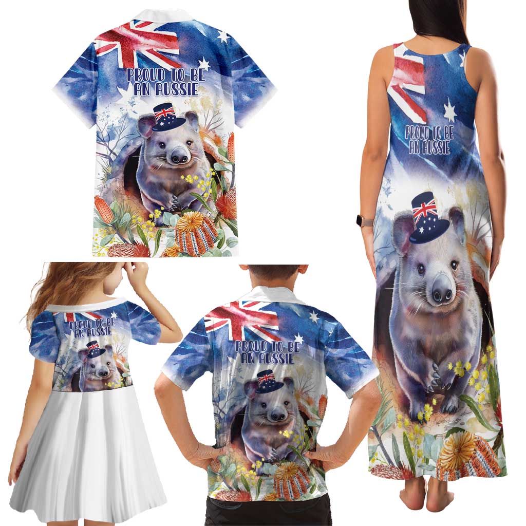 Wombat Australia Day Family Matching Tank Maxi Dress and Hawaiian Shirt Happy 26 January - Banksia Watercolor