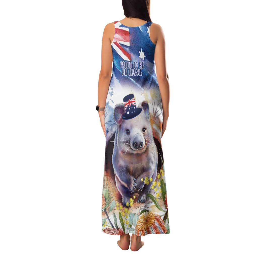 Wombat Australia Day Family Matching Tank Maxi Dress and Hawaiian Shirt Happy 26 January - Banksia Watercolor