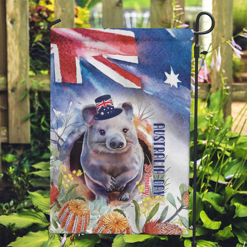 Wombat Australia Day Garden Flag Happy 26 January - Banksia Watercolor - Vibe Hoodie Shop