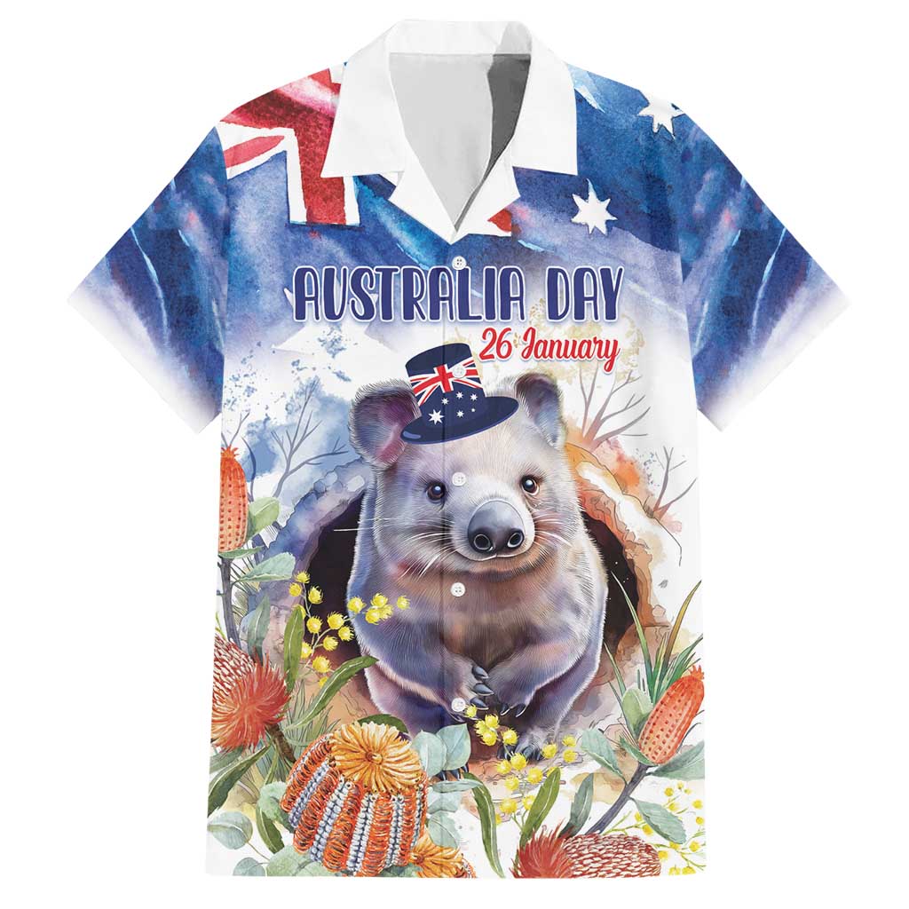 Wombat Australia Day Hawaiian Shirt Happy 26 January - Banksia Watercolor - Vibe Hoodie Shop