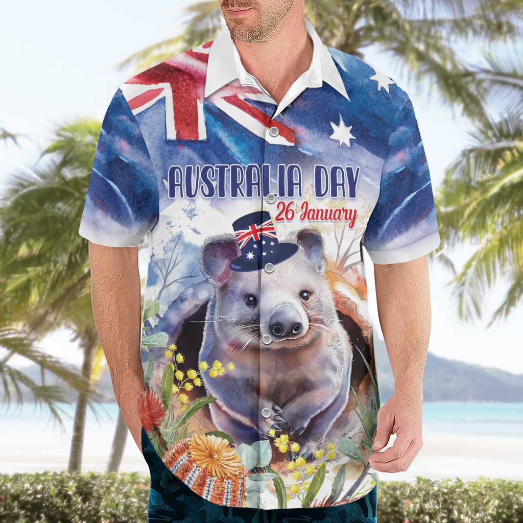 Wombat Australia Day Hawaiian Shirt Happy 26 January - Banksia Watercolor - Vibe Hoodie Shop