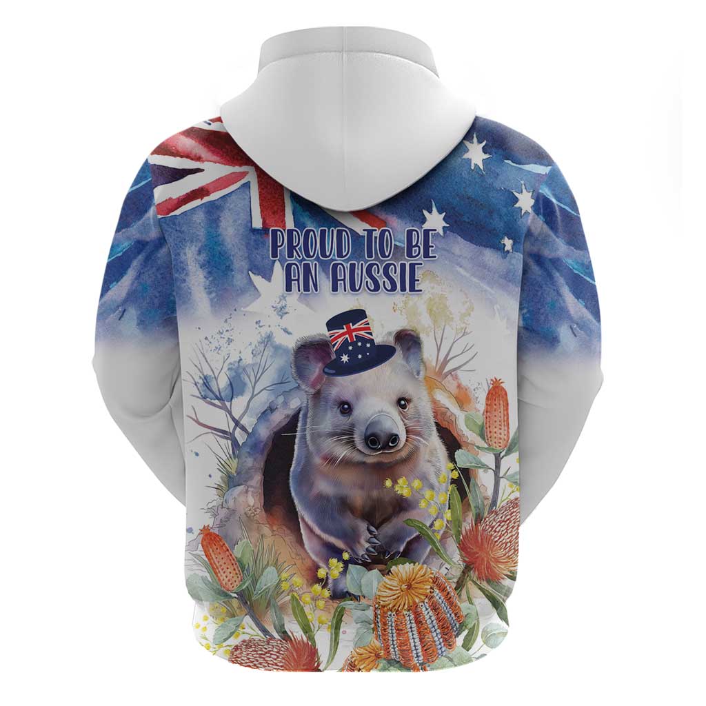 Wombat Australia Day Hoodie Happy 26 January - Banksia Watercolor - Vibe Hoodie Shop