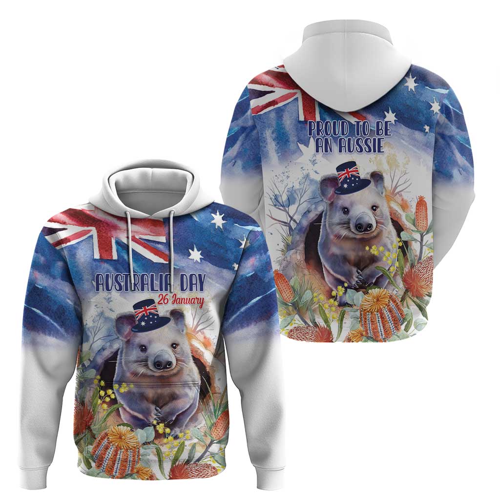 Wombat Australia Day Hoodie Happy 26 January - Banksia Watercolor - Vibe Hoodie Shop