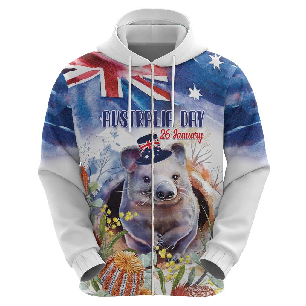 Wombat Australia Day Hoodie Happy 26 January - Banksia Watercolor - Vibe Hoodie Shop