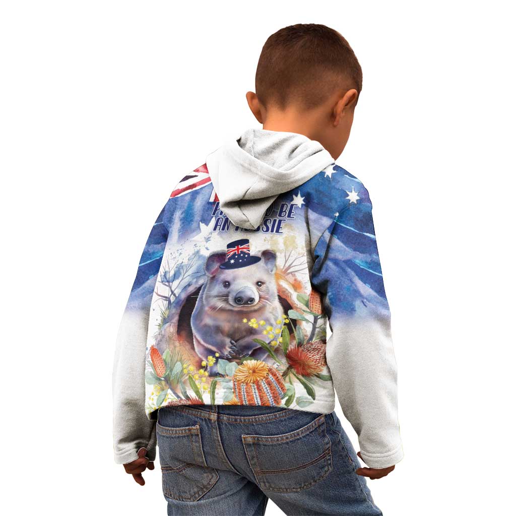 Wombat Australia Day Kid Hoodie Happy 26 January - Banksia Watercolor - Vibe Hoodie Shop