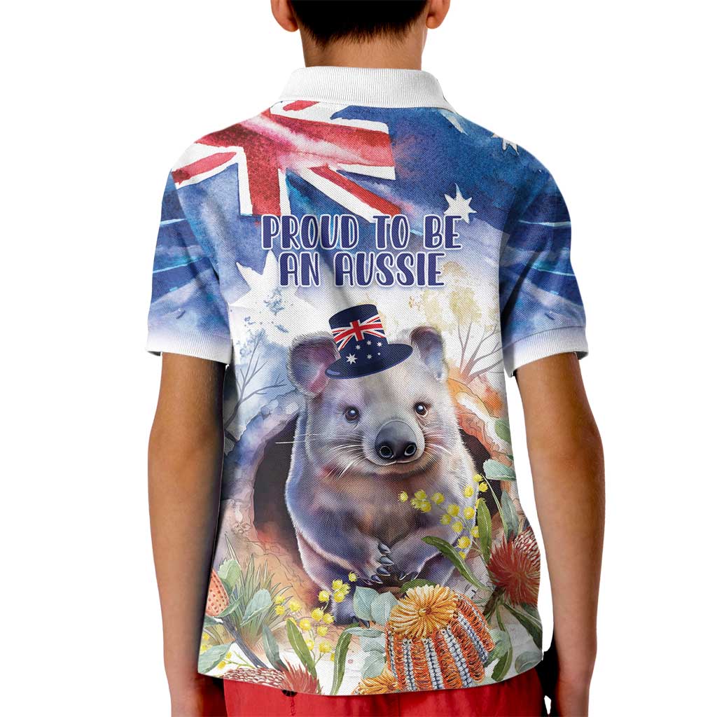 Wombat Australia Day Kid Polo Shirt Happy 26 January - Banksia Watercolor - Vibe Hoodie Shop