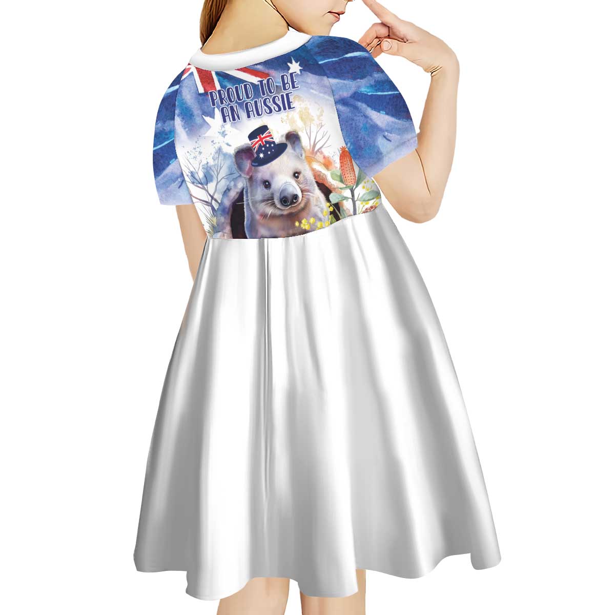 Wombat Australia Day Kid Short Sleeve Dress Happy 26 January - Banksia Watercolor - Vibe Hoodie Shop