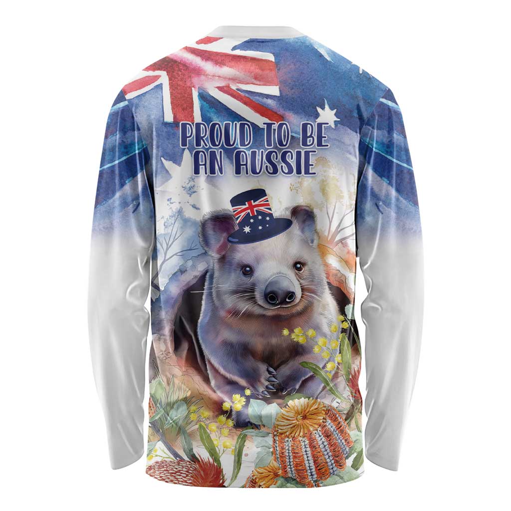 Wombat Australia Day Long Sleeve Shirt Happy 26 January - Banksia Watercolor - Vibe Hoodie Shop