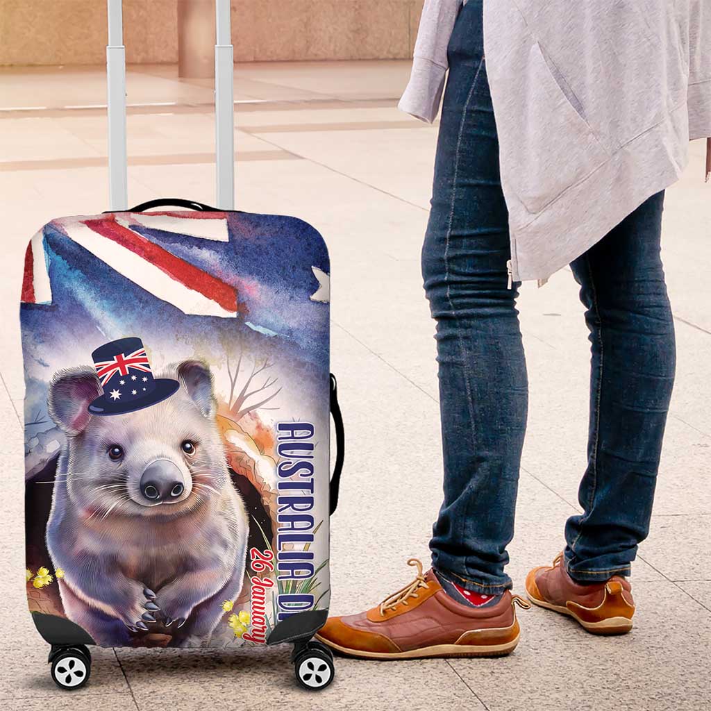 Wombat Australia Day Luggage Cover Happy 26 January - Banksia Watercolor - Vibe Hoodie Shop